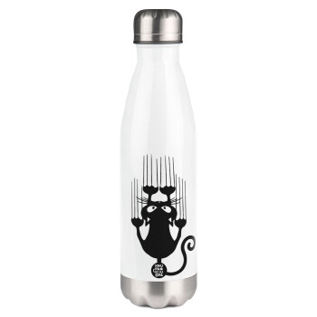 Cat scratching, Metal mug thermos White (Stainless steel), double wall, 500ml