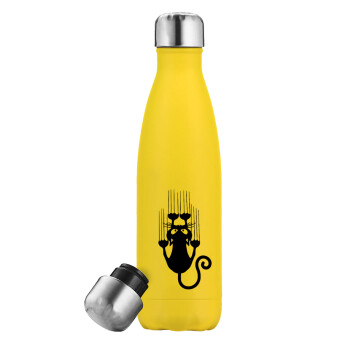 Cat scratching, Yellow Stainless Steel Metallic Thermos, double-walled, 500ml