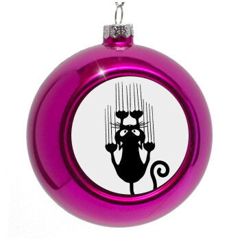 Cat scratching, Purple Christmas tree ornament bauble 8cm