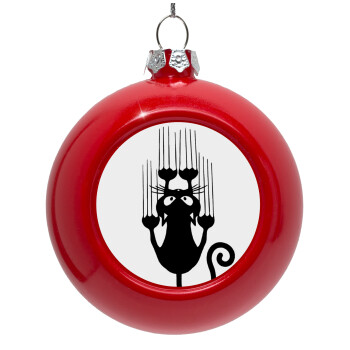 Cat scratching, Red Christmas tree ornament bauble 8cm