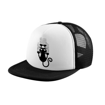 Cat scratching, Adult Soft Trucker Hat with Black/White Mesh (POLYESTER, ADULT, UNISEX, ONE SIZE)