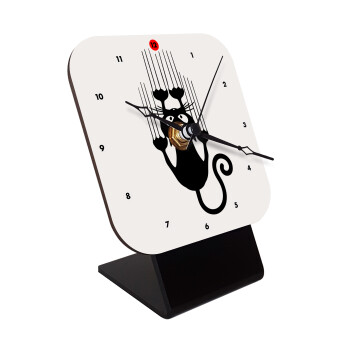 Cat scratching, Επιτραπέζιο ρολόι ξύλινο με δείκτες (10cm)