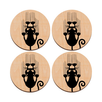 Cat scratching, ΣΕΤ x4 Σουβέρ ξύλινα στρογγυλά plywood (9cm)