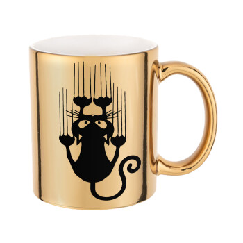 Cat scratching, Mug ceramic, gold mirror, 330ml