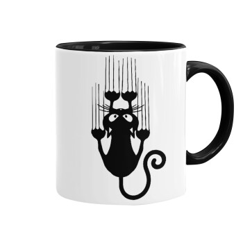 Cat scratching, Mug colored black, ceramic, 330ml