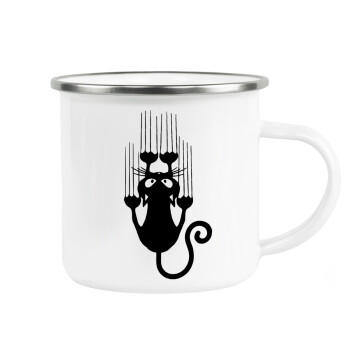 Cat scratching, Metallic enamel cup white 360ml