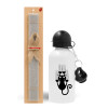 Easter Set, metallic aluminum water bottle (500ml) & aromatic flat Easter candle (30cm) (GRAY)