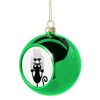 Cat scratching, Green Christmas tree ornament ball 8cm