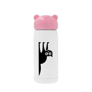 Cat upside down, Pink stainless steel thermal flask, 320ml