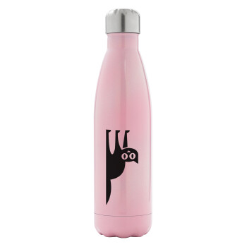 Cat upside down, Metal mug thermos Pink Iridiscent (Stainless steel), double wall, 500ml