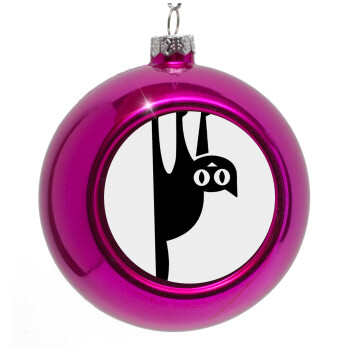 Cat upside down, Purple Christmas tree ornament bauble 8cm