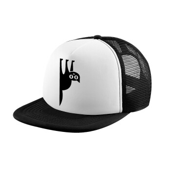 Cat upside down, Adult Soft Trucker Hat with Black/White Mesh (POLYESTER, ADULT, UNISEX, ONE SIZE)