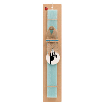 Cat upside down, Easter Set, wooden keychain & aromatic flat Easter candle (30cm) (TURQUOISE)