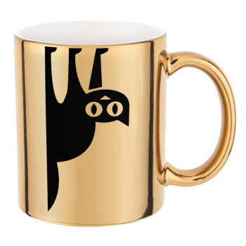 Cat upside down, Mug ceramic, gold mirror, 330ml