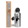 Easter Set, metallic silver aluminum water bottle (500ml) & aromatic flat Easter candle (30cm) (GRAY)