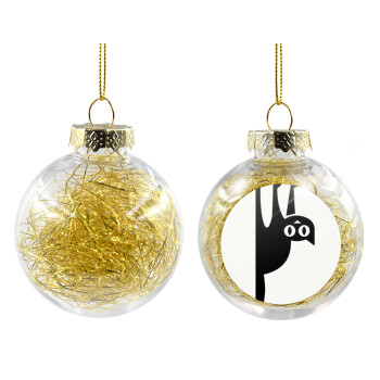 Cat upside down, Transparent Christmas tree ball ornament with gold filling 8cm