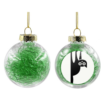 Cat upside down, Transparent Christmas tree ball ornament with green filling 8cm