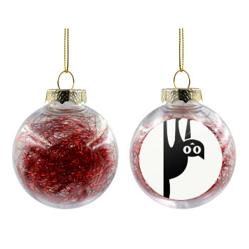 Cat upside down, Transparent Christmas tree ball ornament with red filling 8cm