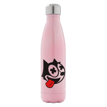 helix the cat, Metal mug thermos Pink Iridiscent (Stainless steel), double wall, 500ml