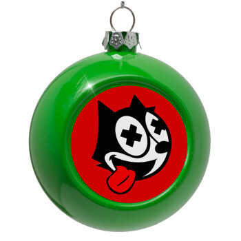 helix the cat, Green Christmas tree ornament bauble 8cm