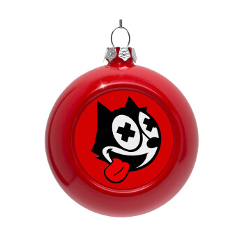 helix the cat, Red Christmas tree ornament bauble 8cm