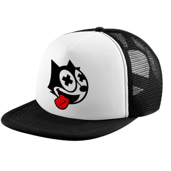 helix the cat, Adult Soft Trucker Hat with Black/White Mesh (POLYESTER, ADULT, UNISEX, ONE SIZE)