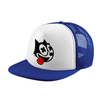 helix the cat, Adult Soft Trucker Hat with Blue/White Mesh (POLYESTER, ADULT, UNISEX, ONE SIZE)