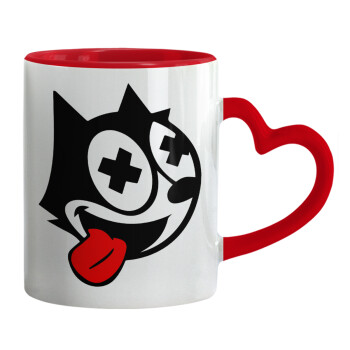 helix the cat, Κούπα καρδιά χερούλι κόκκινη, κεραμική, 330ml