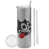 Eco friendly stainless steel Silver tumbler 600ml, with metal straw & cleaning brush