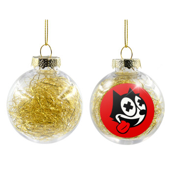 helix the cat, Transparent Christmas tree ball ornament with gold filling 8cm