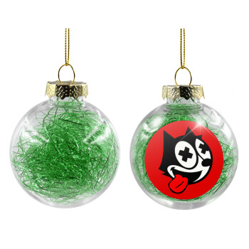 helix the cat, Transparent Christmas tree ball ornament with green filling 8cm