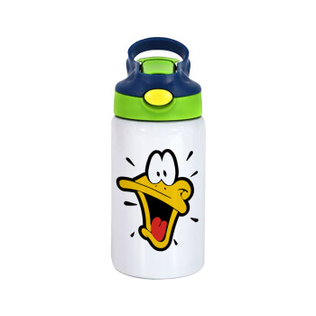 Daffy Duck, Children's hot water bottle, stainless steel, with safety straw, green, blue (350ml)