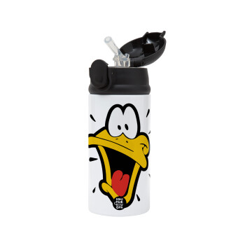 Daffy Duck, Children's hot water bottle, stainless steel, with safety straw, Black (360ml) BPA-FREE