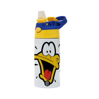 Daffy Duck, Children's hot water bottle, stainless steel, with safety straw, green, blue (360ml) BPA FREE