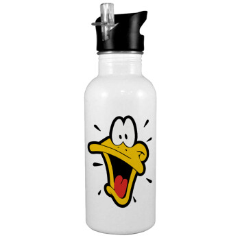 Daffy Duck, White water bottle with straw, stainless steel 600ml