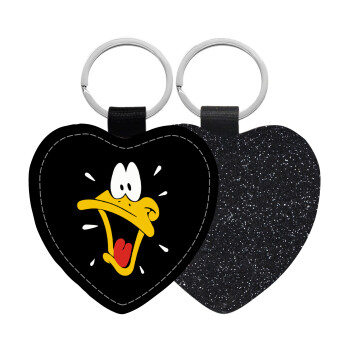 Daffy Duck, Μπρελόκ PU δερμάτινο glitter καρδιά ΜΑΥΡΟ