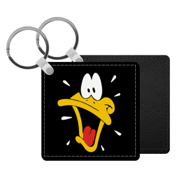 Daffy Duck, Μπρελόκ Δερματίνη, τετράγωνο ΜΑΥΡΟ (5x5cm)