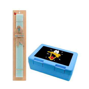 Daffy Duck, Easter Set, children's snack container BLUE & Easter aromatic flat candle (30cm) (TURQUOISE)