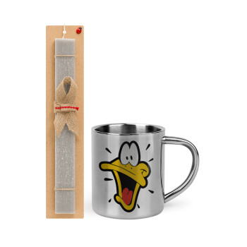 Daffy Duck, Easter Set, metallic thermal cup (300ml) & Easter aromatic flat candle (30cm) (GRAY)