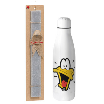 Daffy Duck, Easter Set, metallic Inox water bottle (700ml) & Easter scented flat candle (30cm) (GRAY)