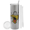 Tumbler stainless steel Silver 600ml, with metal straw & cleaning brush