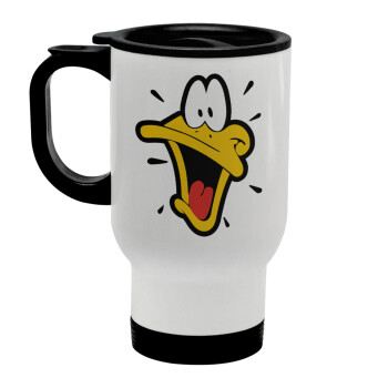 Daffy Duck, Stainless steel travel mug with lid, double wall white 450ml