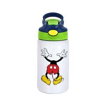 Mickey hide..., Children's hot water bottle, stainless steel, with safety straw, green, blue (350ml)