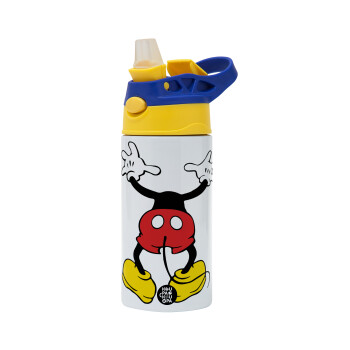 Mickey hide..., Children's hot water bottle, stainless steel, with safety straw, green, blue (360ml) BPA FREE