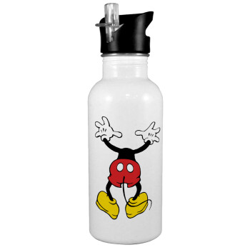 Mickey hide..., White water bottle with straw, stainless steel 600ml