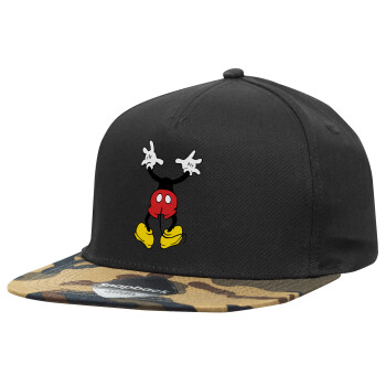 Mickey hide..., Adult Flat Snapback Hat Black/Camouflage, (100% COTTON TWILL, ADULT, UNISEX, ONE SIZE)