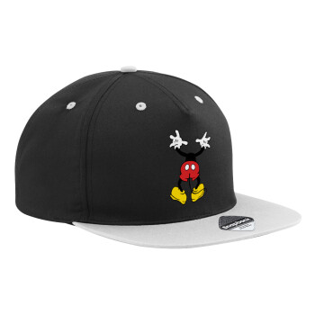 Mickey hide..., Adult Flat Snapback Hat Black/Grey, (100% COTTON TWILL, ADULT, UNISEX, ONE SIZE)