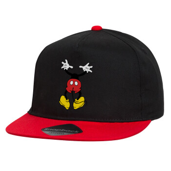 Mickey hide..., Children's Flat Snapback Hat, Black/Red (100% COTTON, CHILDREN'S, UNISEX, ONE SIZE)