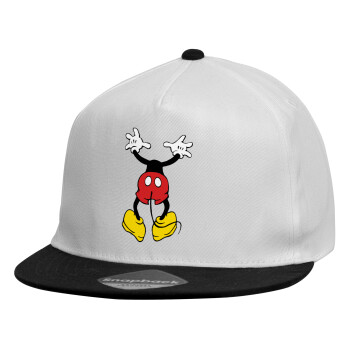 Mickey hide..., Καπέλο παιδικό Flat Snapback, Λευκό (100% ΒΑΜΒΑΚΕΡΟ, ΠΑΙΔΙΚΟ, UNISEX, ONE SIZE)