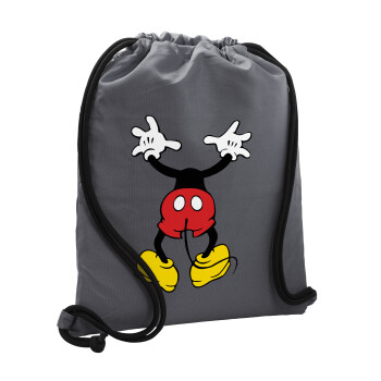 Mickey hide..., Τσάντα πλάτης πουγκί GYMBAG ΓΚΡΙ, με τσέπη (40x48cm) & χονδρά κορδόνια